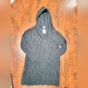 NWT J Jill Petite XS Cozy Gray Hooded Sweater Zip Wool Blend
